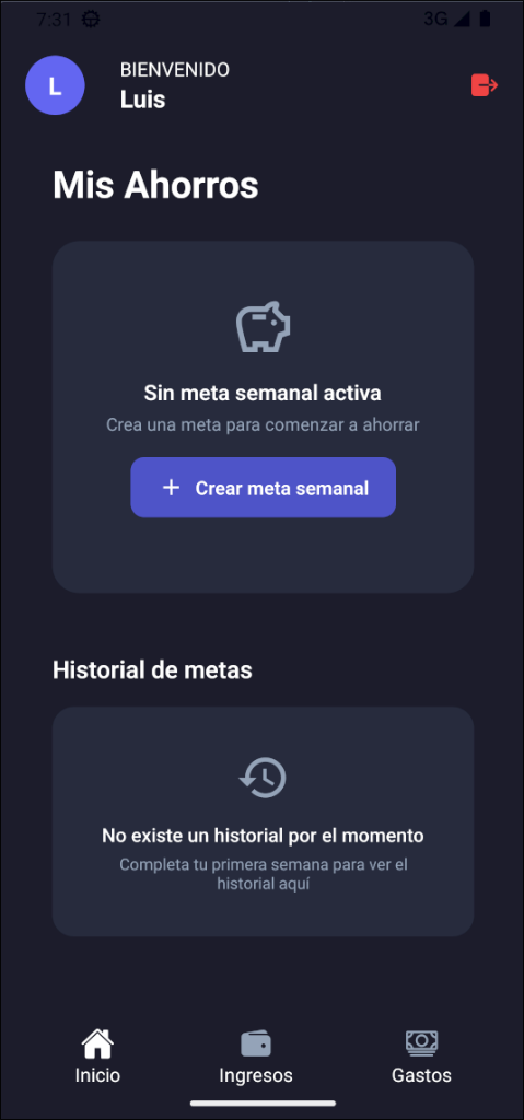 Pantalla de registro