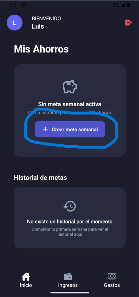 Pantalla de registro