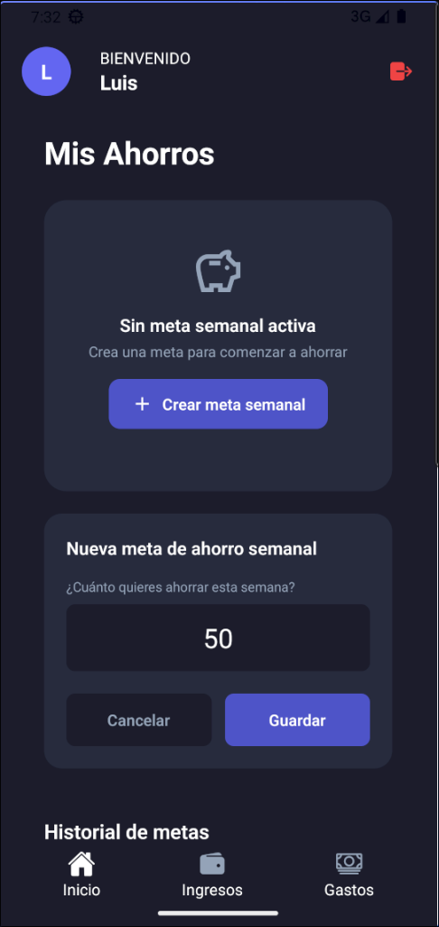 Pantalla de registro