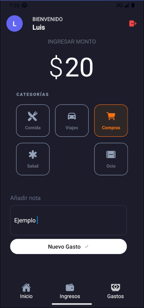 Pantalla de registro
