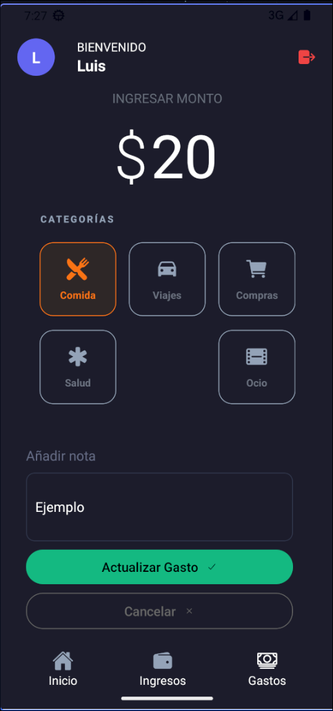 Pantalla de registro