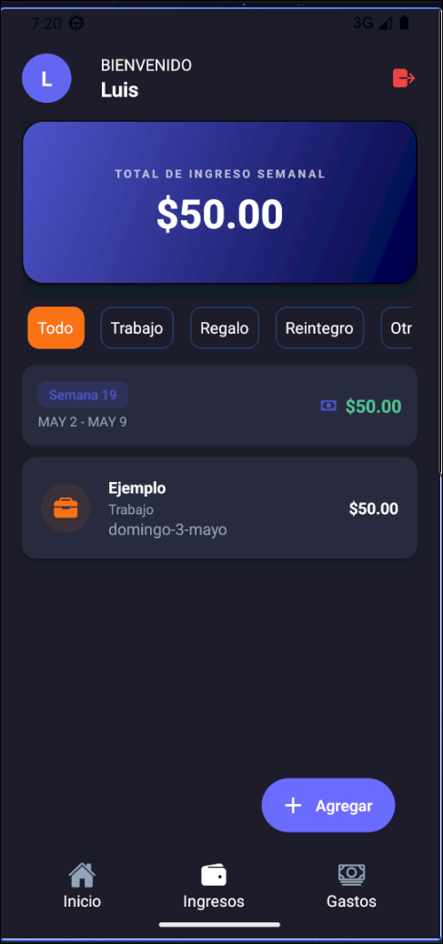 Pantalla de registro