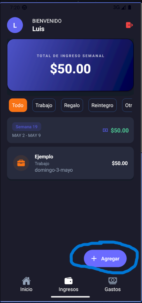 Pantalla de registro