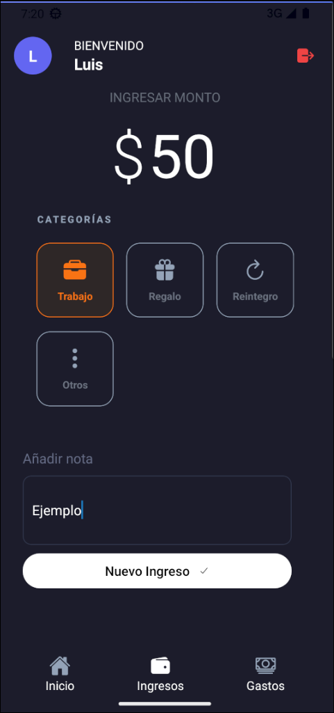 Pantalla de registro