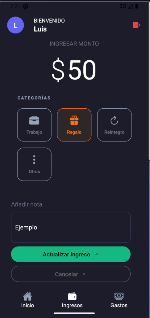 Pantalla de registro