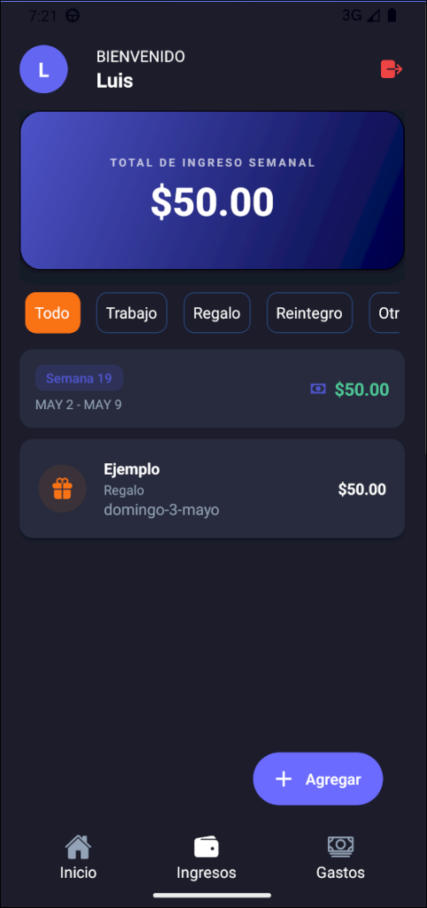 Pantalla de registro