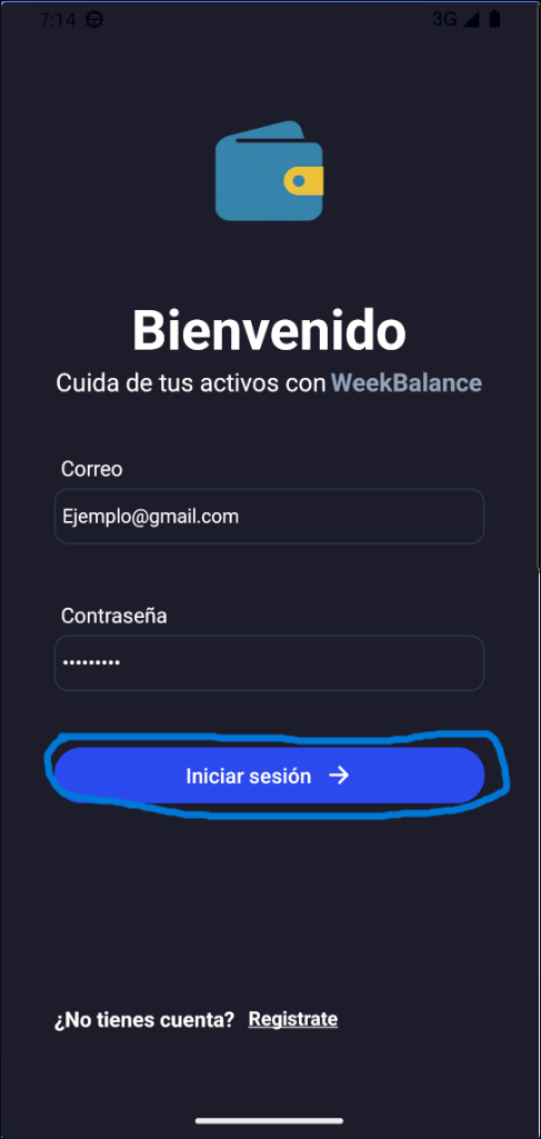 Pantalla de registro